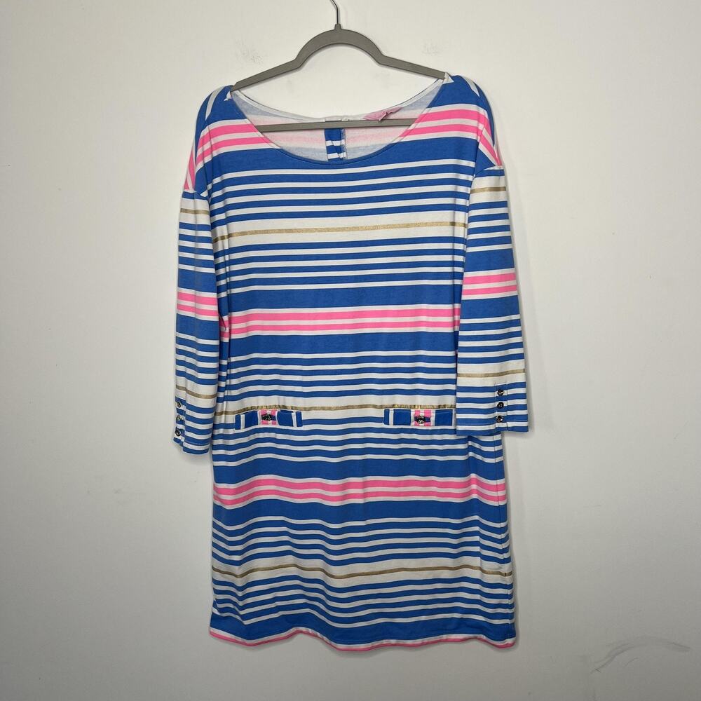 Lilly Pulitzer Dress Womens Large Striped Gold‎ Accents 3/4 Sleeve Pullover